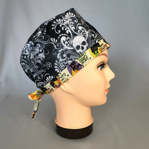Reversible Hocus Pocus Halloween Unisex Skull Chemo Surgical Scrub Hat Cap - Picture 4 of 4